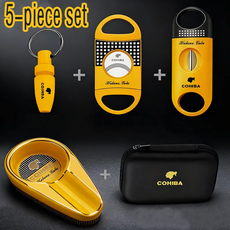 

Cigars Tools Set Cigar Cutter Cuter Cigar Home Ashtray Portable Bag Cigar Tray Supplies Accessories Set 5 Exquisite Gift Box