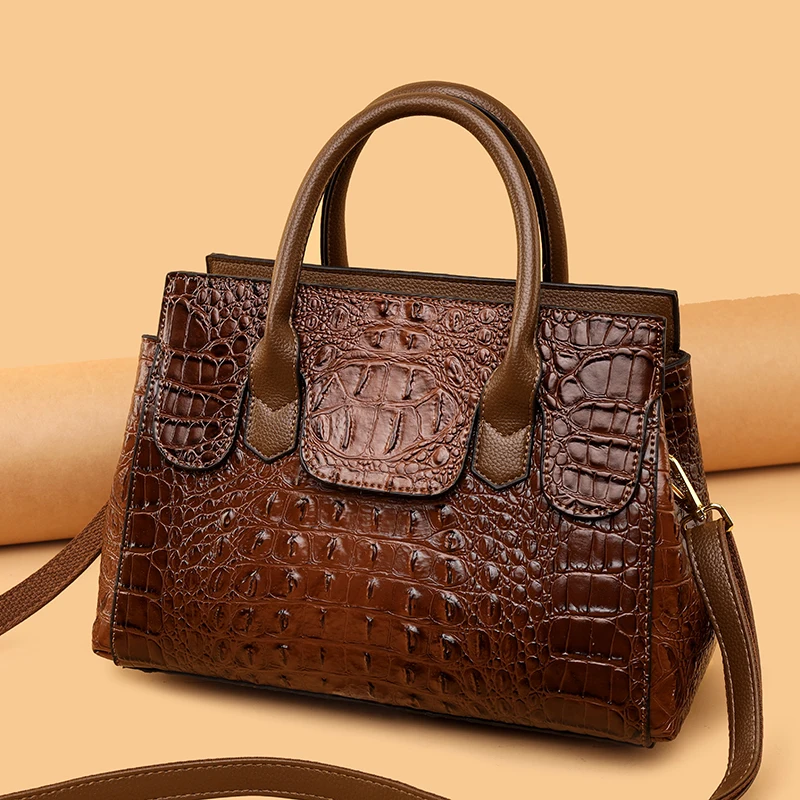 Bolsa padrão crocodilo clássica para mulheres, bolsa de Boston, pasta de negócios, grande capacidade, bolsa de escritório, marca de moda