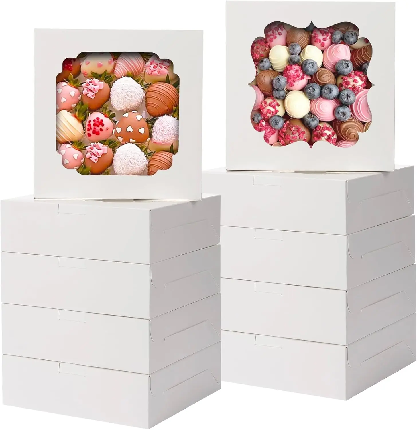 

60pcs 8x8x2.5 Inches Bakery Boxes with Windows for Desserts, Pastries, and Gift Packaging