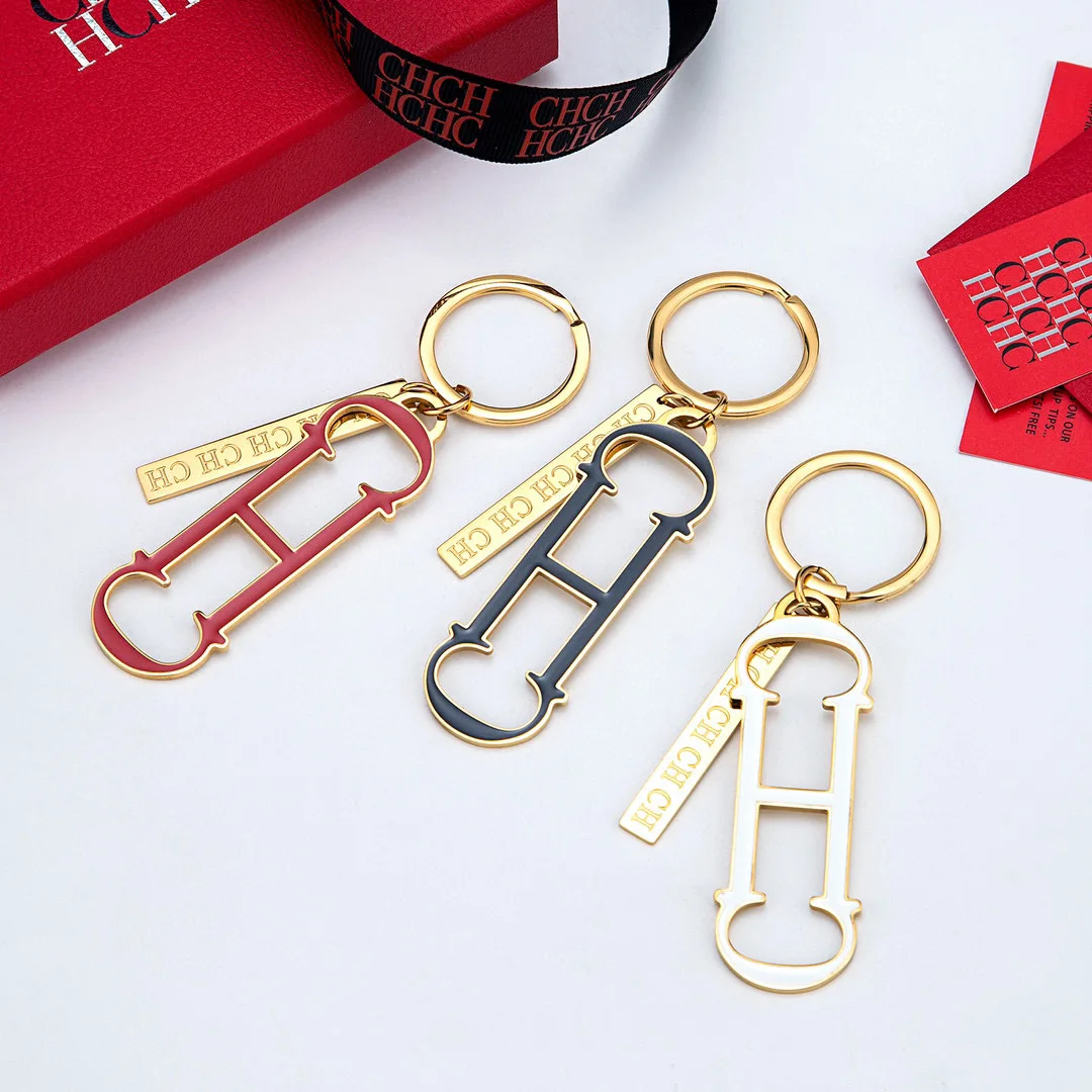 CH Metal Long Keychain Alphabet Hollow Out Design Simple Exquisite Style Fashion Keychain Gift Jewellery Niche High-end Keychain