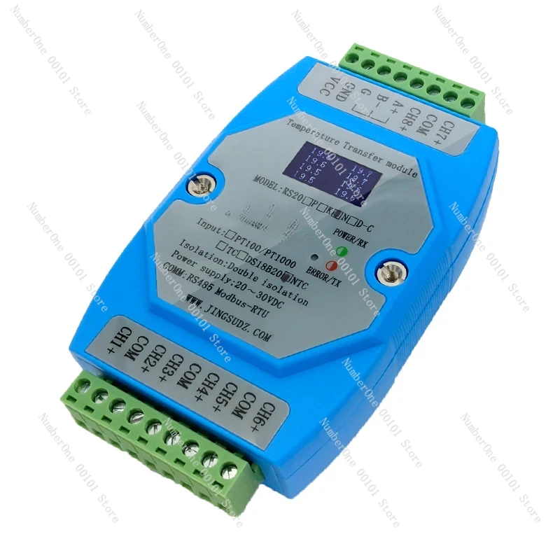 

8-Way NTC Temperature Transmitter 10K Thermistor To RS485 Acquisition Module Supports PLC RS20N-C