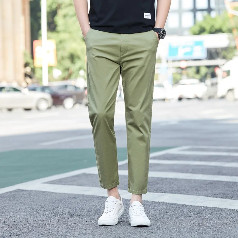 Summer Ankle Length Casual Pants Mens Clothing Stretch Black Green Suit Trousers For Men Korea 2022 Breathable Designer Pants