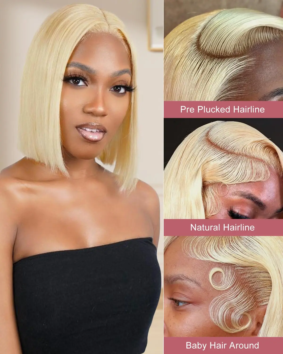10 Inch 200% Density Straight Lace Front Human Hair Wig 613 Short HD Transparent 13x6 Bob Lace Frontal Wigs Blonde Colored Remy Real Wigs Human Hair