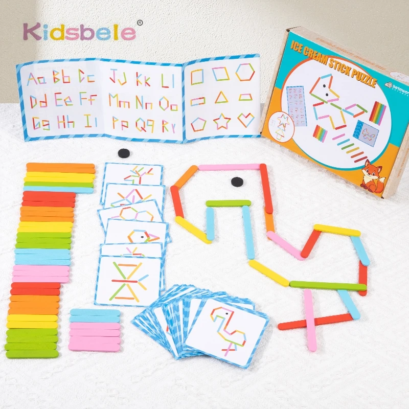 

Wooden Creative DIY Ice Cream Stick Puzzle Intelligence Game Montessori Brain Teaser Development Childhood Educational Toys