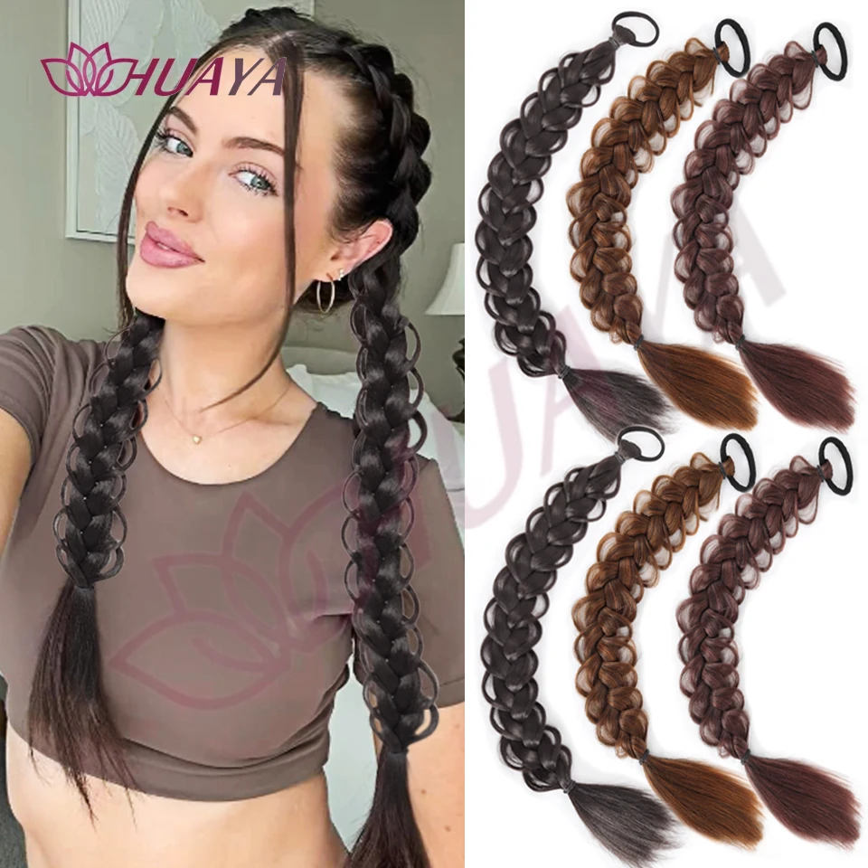 

2-pack Synthetic Ponytail Hair Extensions For Women Long Braided Ponytail With Rubber Band High Temperature Fiber Hair Accessor
