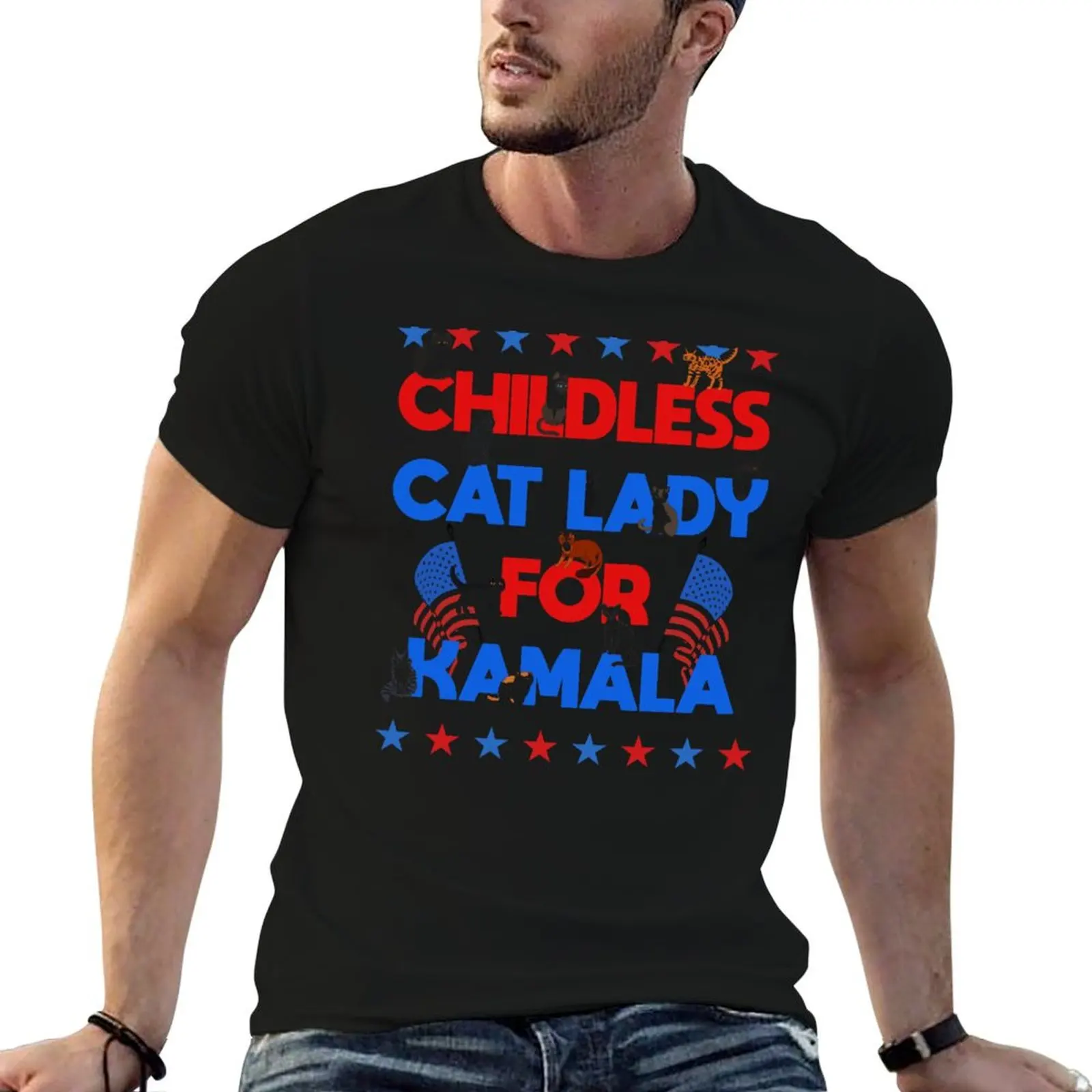 CHILDLESS CAT LADY FOR KAMALA T-Shirt customs hippie clothes mens clothes