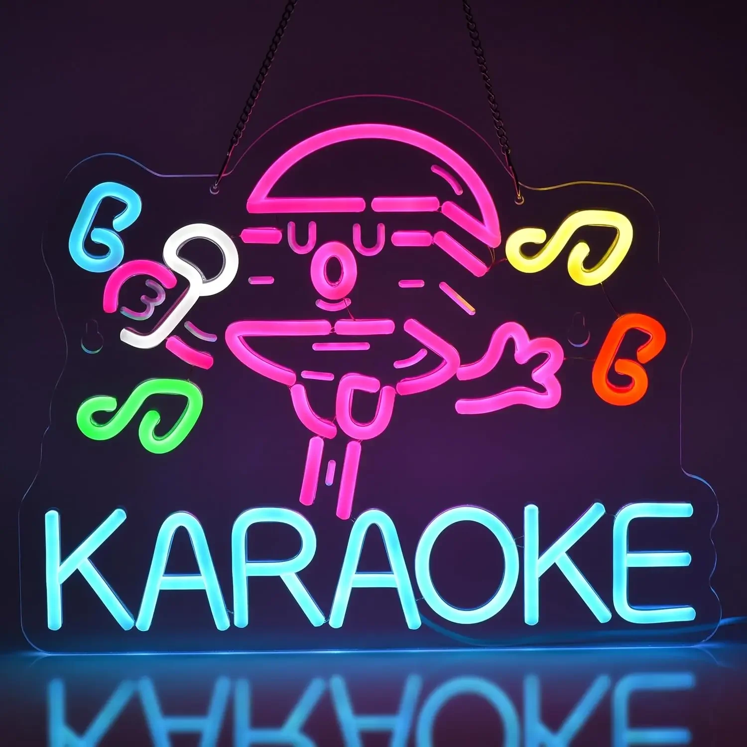 Karaoke Neon Sign LED Wall Art USB Powered Colorful Microphone Theme Decor Bar Party Singing Room Aesthetic Hanging Light