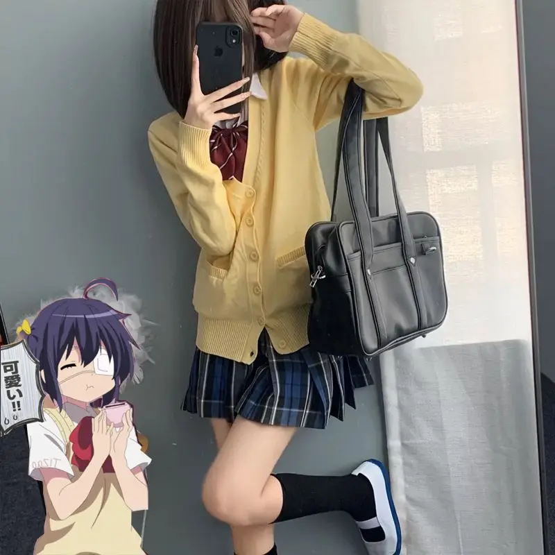 Xgoth Original Anime Yellow Jk Uniform Sweater Jacket Spring Cherry Soft Sister Knitted Cardigan Genuine College Style Jacket