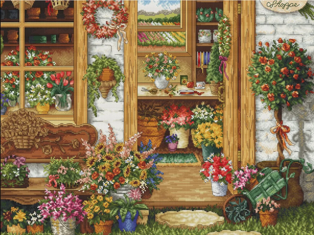 Garden shelf Sewing Kit 18CT 16CT 14CT Unprinted Cross Stitch Kits Embroidery Art DIY Handmade Needlework Home Decor