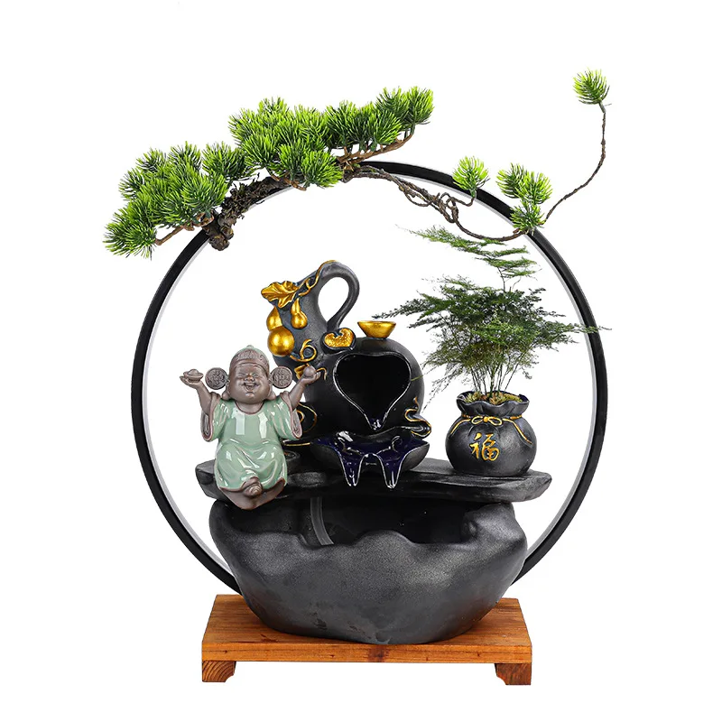 Flowing water fountain ornaments creative living room entrance office humidifier housewarming new home opening gifts