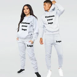 Design Your Logo Vintage Casual Suits Basics Unisex Couple Set Hoodie Long Pant Men Solid Pocket Spring Autumn Outfit Streetwear