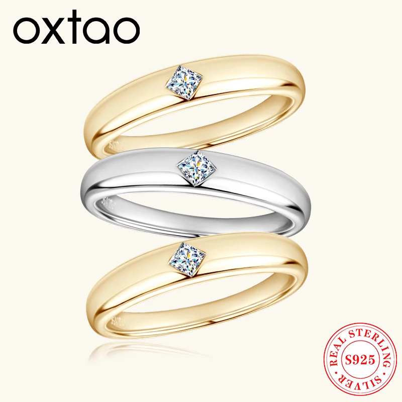 

OXTAO Princess Cut Moissanite Halo Engagement Ring for Women Real 925 Silver 18K White Plated Engagement Promise Wedding Jewelry
