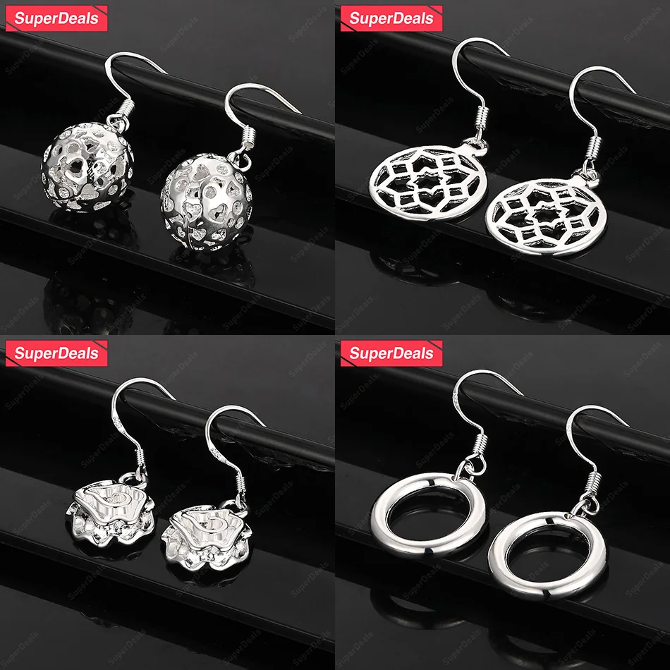 

SuperDeals 925 Sterling Silver Flower Hollow Ball Round Drop Earrings Women Fashion Trend Jewelry Birthday Christmas Party Gift