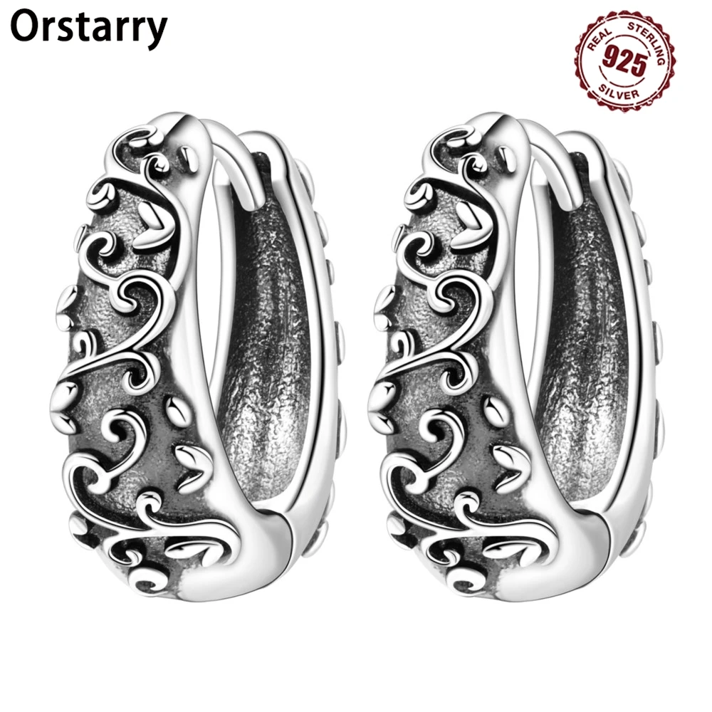 

Orstarry S925 Sterling Silver Retro Ear Ring Versatile Silver Hoop Earrings For Women Jewelry Original Birthday Party Gifts