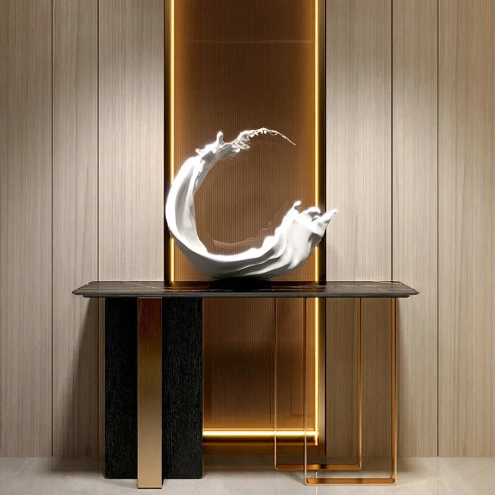 

Light Luxury Stone Plate Console a Long Narrow Table Side View Wall Minimalist Aisle Console Tables