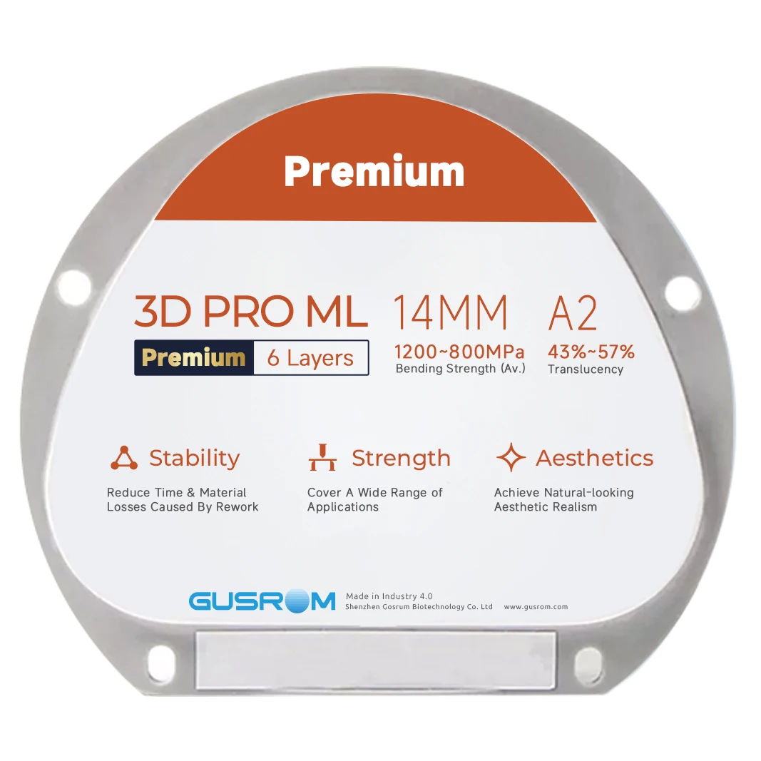

GUSROM 92mm Zirconia Disk 3D PRO ML Premium 6-Layer Multilayer Zirconia Block Translucency 1050MPa CAD/CAM Dental Material