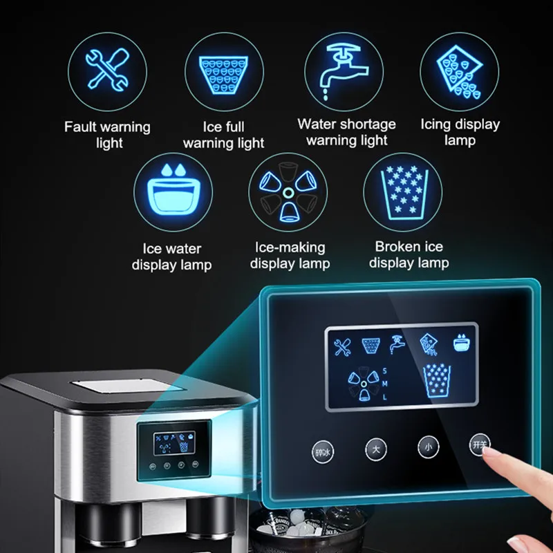 110V Mini Bar Round Ice Full-Automatic Household Ice Maker Breaks Cold Water Black Trash Ice On The Table Touch Ice