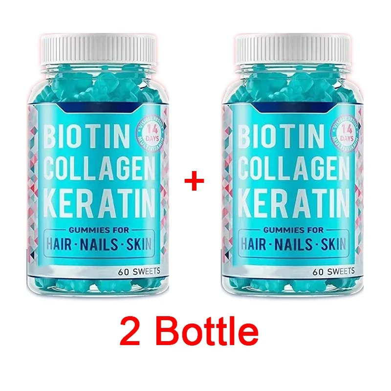 2 Bottle 120 Pills Biotin Gummies Collagen Gummy hair growth Compound berry flavored gummies Gummy Bears