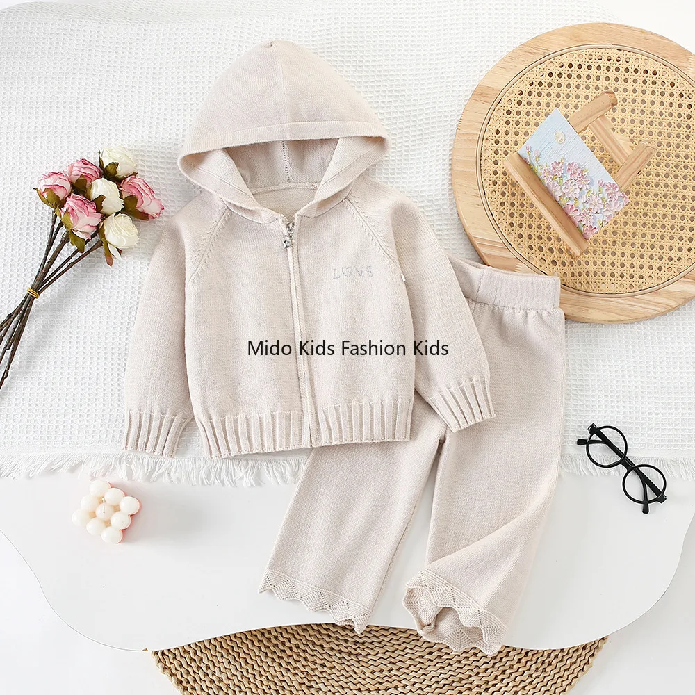 مجموعة تريكو للأطفال - خريف/شتاء وصل حديثًا بنطال كارديجان محبوك بغطاء للرأس للفتيات على الطراز الكوري أنيق وعصري #5