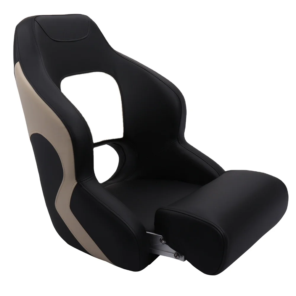 

STLLF Deluxe Customized Captains Marine Boat Seat Flip up Waterproof Pontoon Boat Seat Black and Orange Boat Seats