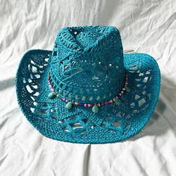 Lake Blue Cowboy Straw Hat 2023 Western Cowboy Sun Hat Spring Knight Hat Unisex Jazz Hat Summer Wide brimmed Hat sombrero hombre