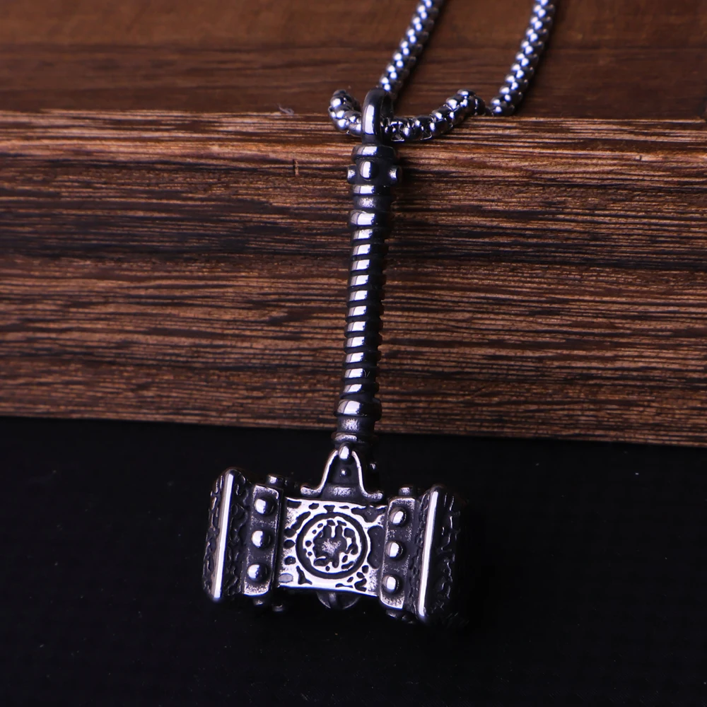 Viking Thor Hammer Pendant Necklace for Men Vintage Viking Necklace Stainless Steel Scandinavian Amulet Jewelry Wholesale