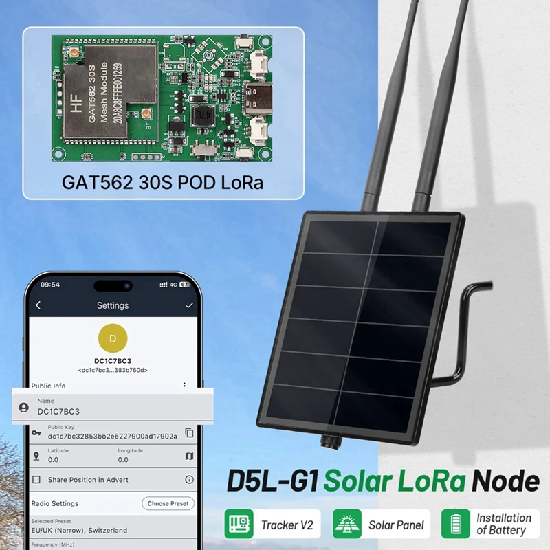 Super Sale D5L-G1 Meshtastic Solar Power LoRa Repeater Node with 30dBi Board GAT562 30S LoRa Flashing Meshcore Mesh Node 915MHZ