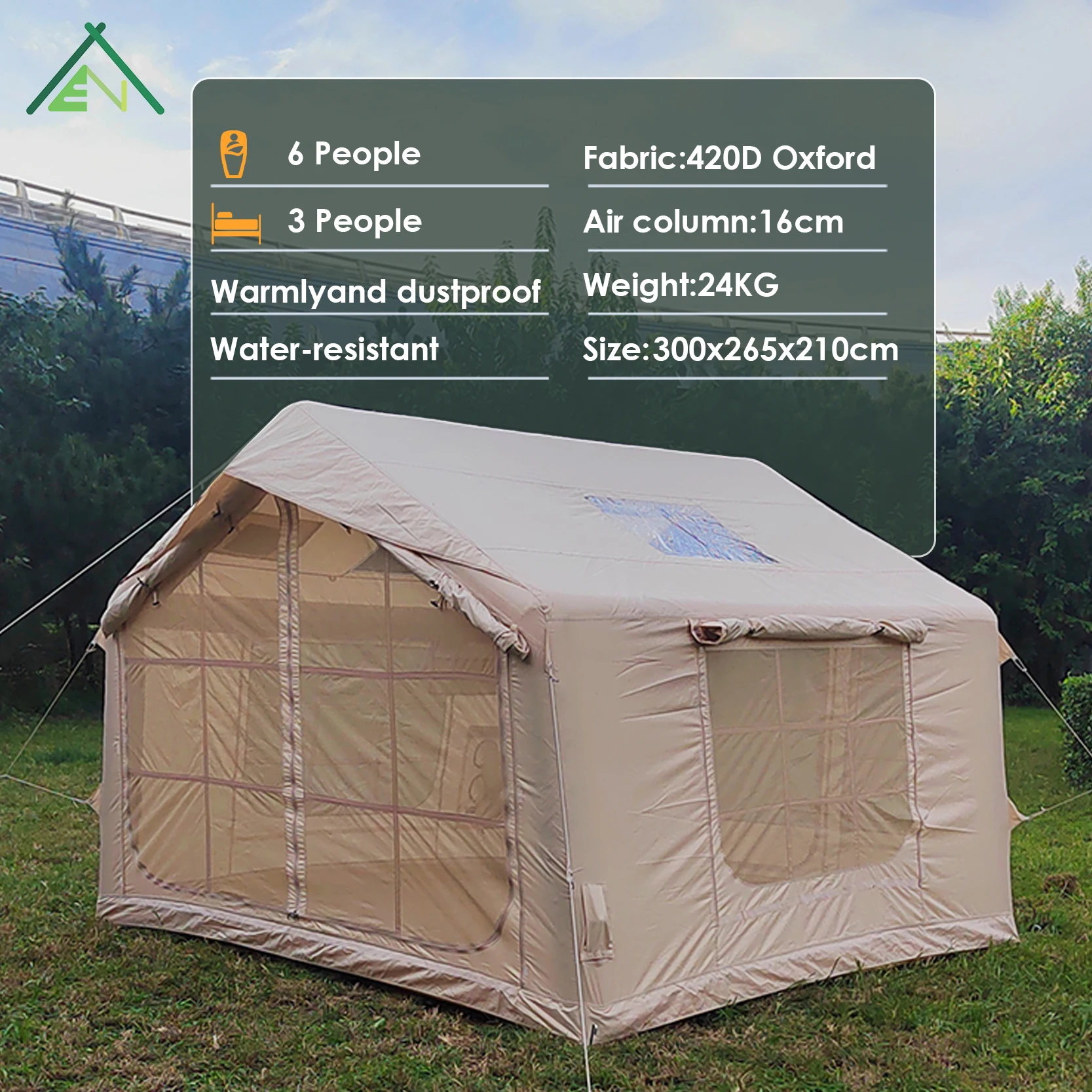 Hunter 8sqm Four-Season Inflatable Camping Tent Waterproof Oxford Canvas Manual Assembly Portable 2-3 Person One Bedroom Living