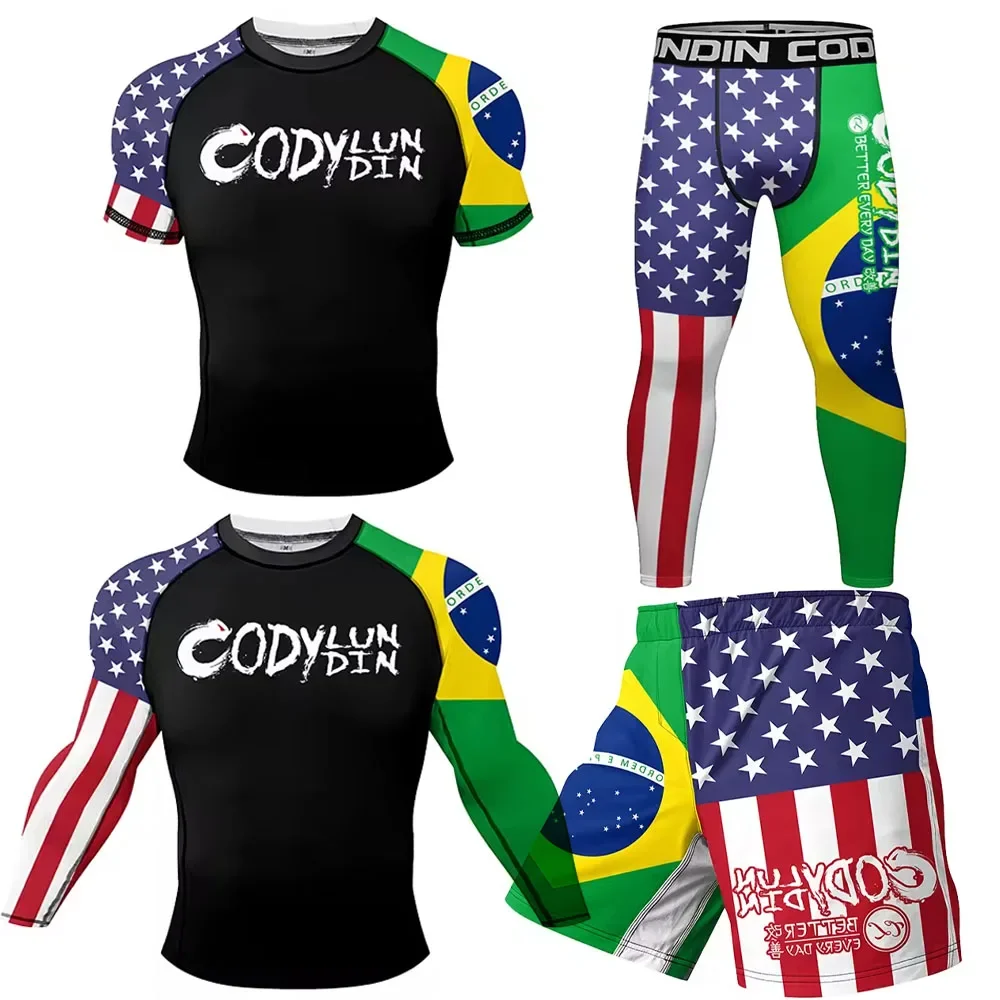 

Brazil Men's MMA Compression T-shirt Bjj Rash Guard Shirts Leggings Set Boxing Jiu Jitsu Rashguard Anti-UV Breathable Sportswear