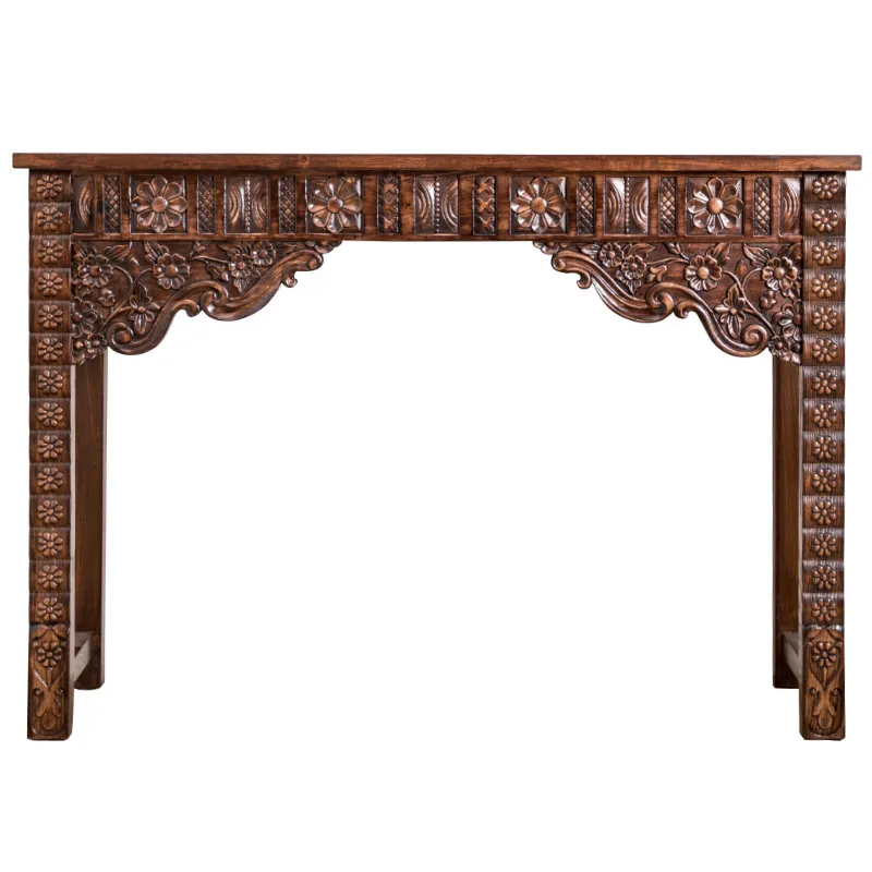 Thai solid wood hand-carved entrance table, strip case club table, Southeast Asian style elm furniture