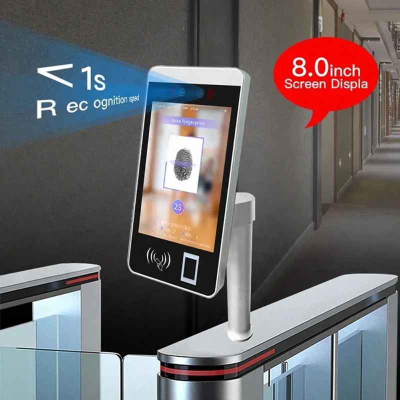 1080P HD อุปกรณ์ 8 นิ้วหน้าจอสัมผัส Biometric Access Control แบบไดนามิก Face Recognition อุปกรณ์ความปลอดภัยประตูสําหรับ Apartment Villa