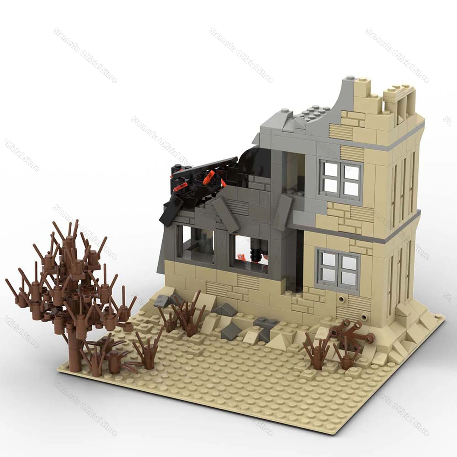 MOC Military Conflict Scene Compatible Building Blocks Toy Set with Battlefield Architecture Model Toys Gift