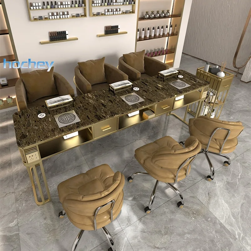 custom.Hochey Nice Nails Bar Station Salon Furniture Wood Nail Tables Nail Desk Manicure Table With Chair Modern Customized