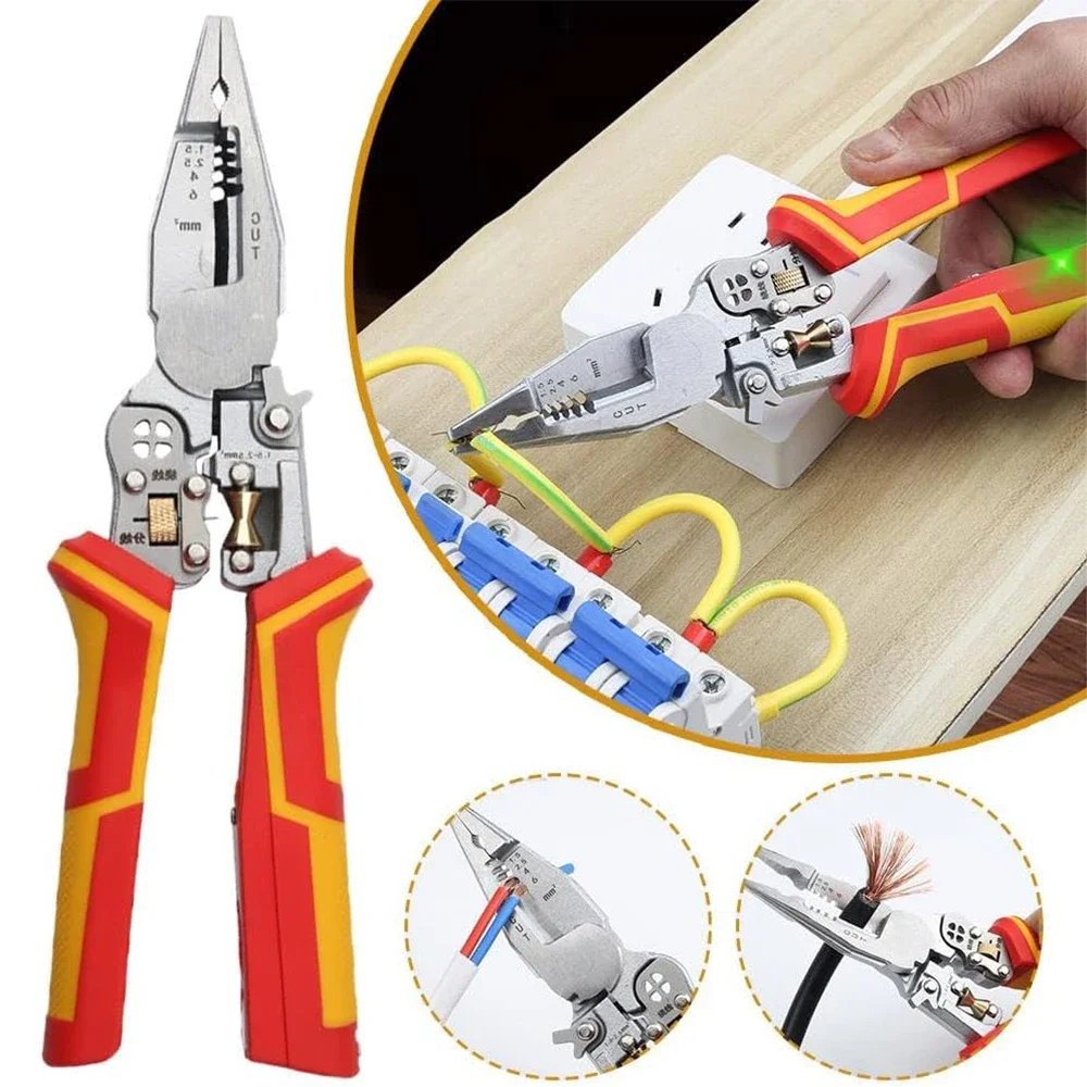 9 in 1 Multifunction Wire Stripper Foldable Wire Cutter Electrician Stripping Plier for Cutting Crimping Clamping Twisting