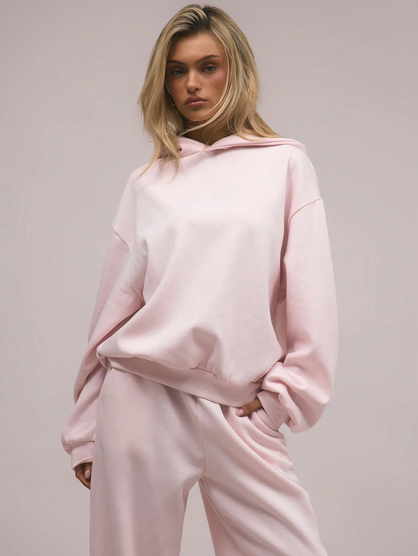 Felpa con cappuccio oversize rosa con spalla scesa, vestibilità rilassata per abbigliamento casual autunno inverno, stile streetwear Y2K