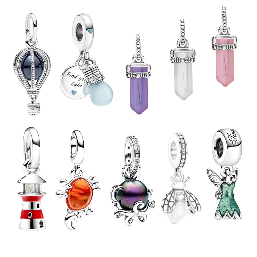 Hot Sale Glow-In-The-Dark Lightbulb Double & Lighthouse Dangle Charm Bead Fit Original Pan Brand Silver 925 Bracelet JewelryGift