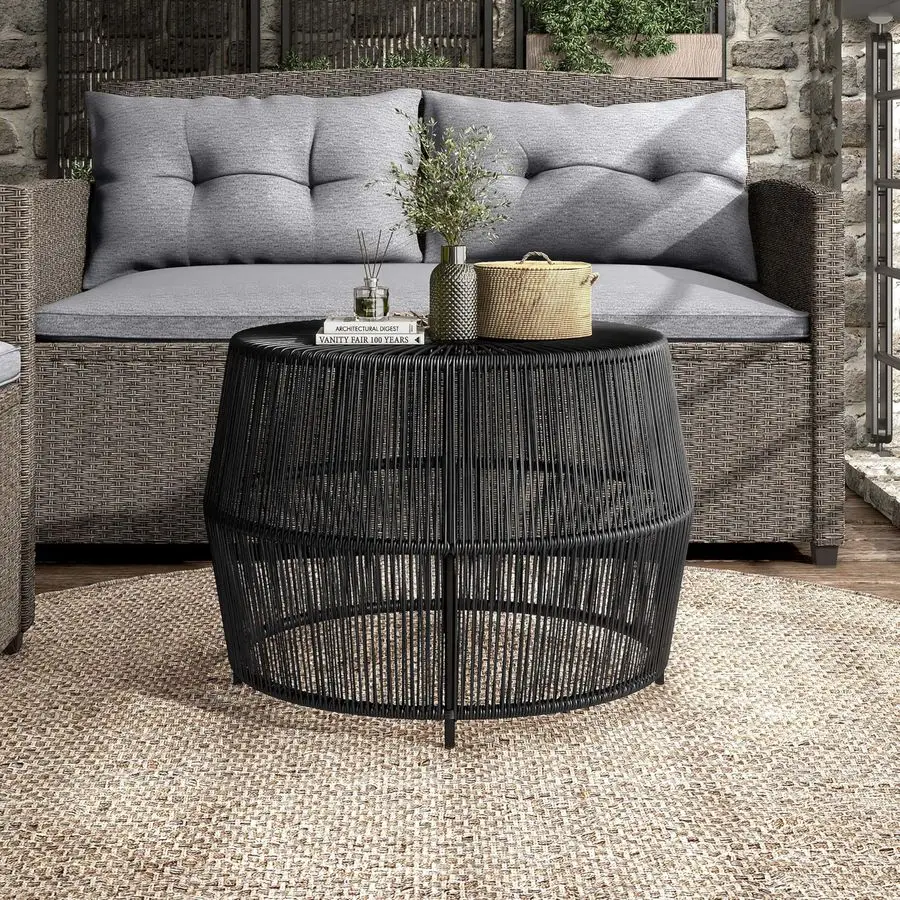 

Круглый кофейный столик Ysar Boho из ротанга для улицы с металлическим каркасом, всепогодный и устойчивый к ржавчине, мебель ручной работы в прибрежном стиле для Патио