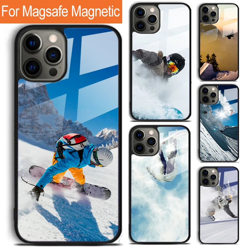 Cool Sports Snowboarding Phone Case For iPhone 16 15 14 13 12 11 Pro Max Plus Magsafe Magnetic Wireless Charging Cover