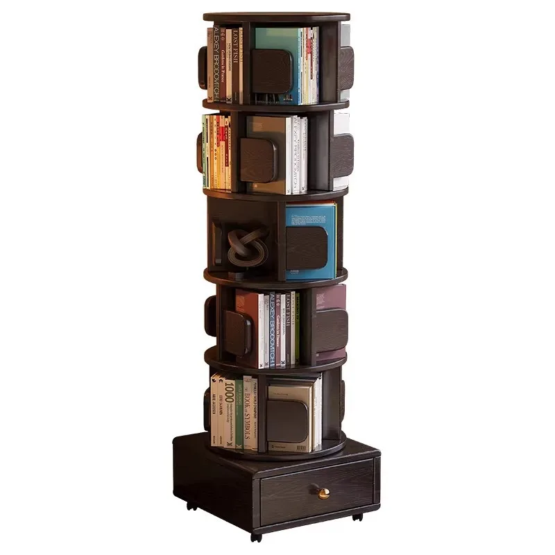 Estantería giratoria de madera maciza, estantería móvil de 360 grados para guardar libros ilustrados, estantería de suelo para el hogar, sala de estar, librero infantil