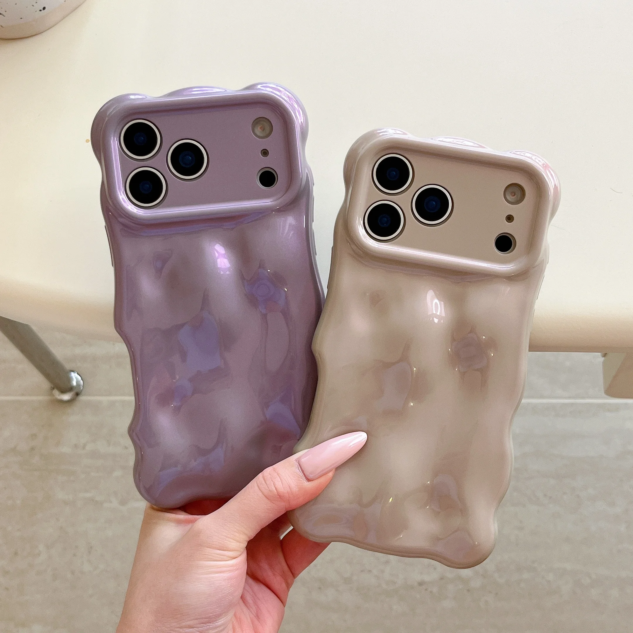 3D Wave Water Ripples Soft TPU Case for iPhone Air 11 12 13 14 15 16 17 Pro Max Wrinkle Wavy Curly Edge Glossy Bubble Cover