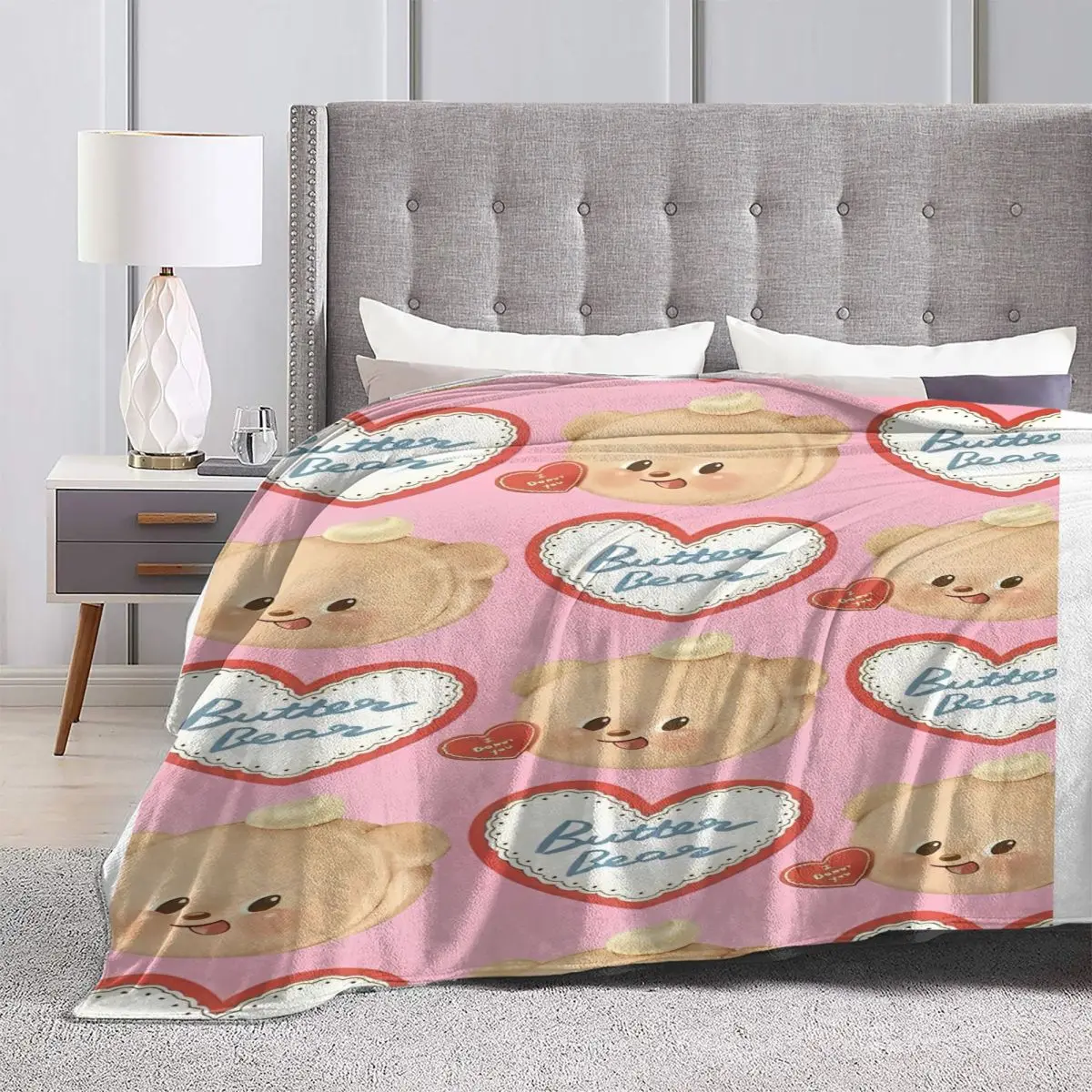 Super Warm Blanket Decorative Butterbear Throw Blanket heart Flannel Bedspread For Bedroom Graphic Sofa Bed Cover