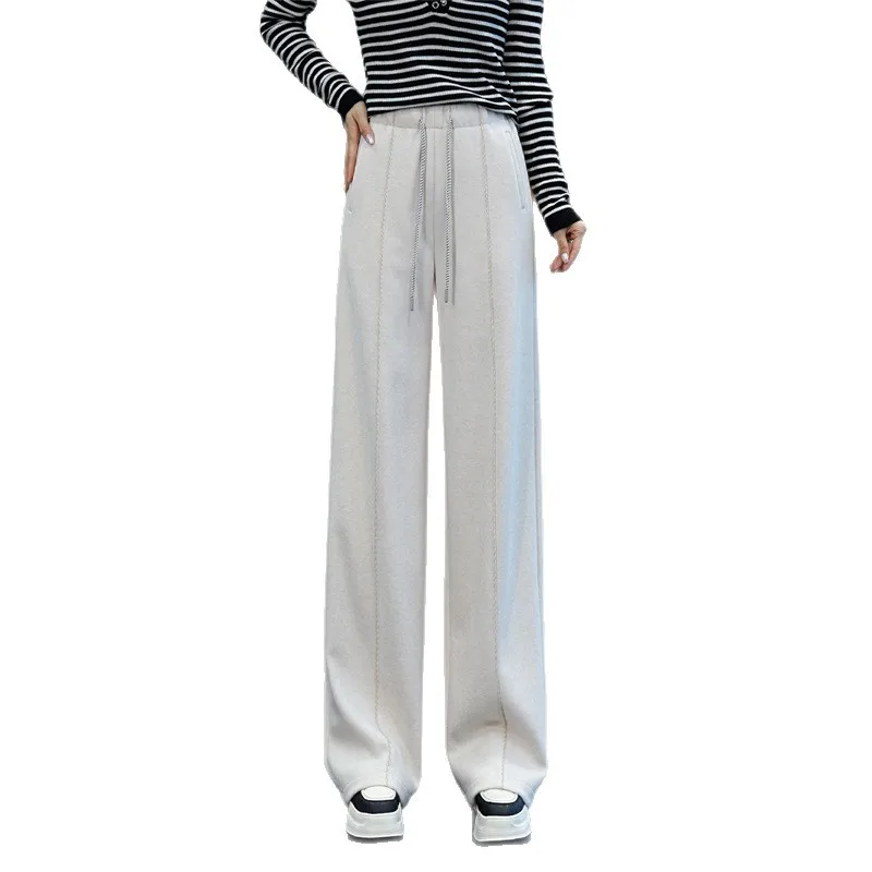 Celana Lebar Model Pisang Bahan Wol Sederhana untuk Musim Gugur dan Musim Dingin, Celana Kasual Elegan untuk Kerja, Pinggang Tinggi, Efek Langsing