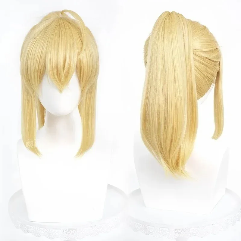 Peluca de Cosplay CySaber FateGO con estilo, peluca recta corta sintética, rey Arthur, Anime Coser, chica bonita, alta calidad, Halloween Wi