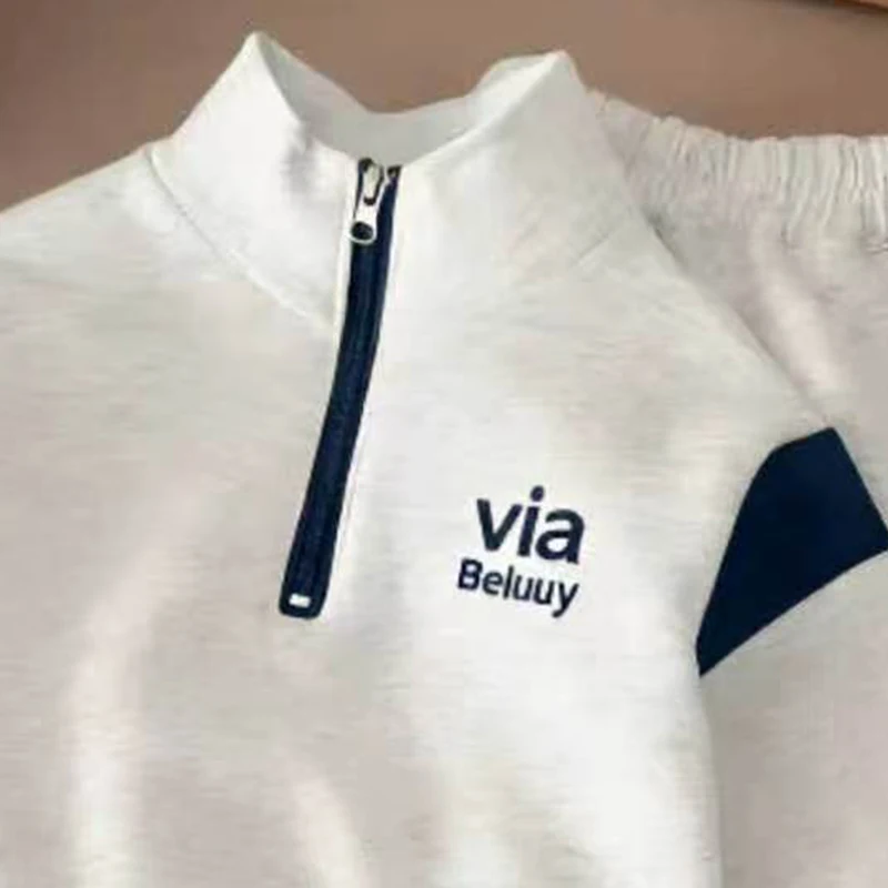 Kinder-Sweatshirt-Sets Neue Herbst-Kollektion Baby Jungen Mädchen Buchstabendruck Halb-Reißverschluss Pullover Oberteile+Hosen 2-teiliger Anzug Kinder Freizeitanzug – Detail 5
