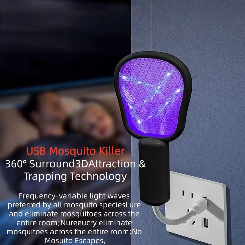 

USB Electric Mosquito Swatter Mosquito Killer Outdoor 3-In-1 Powerful Mosquito Catcher for Home Use Killer Lamps
