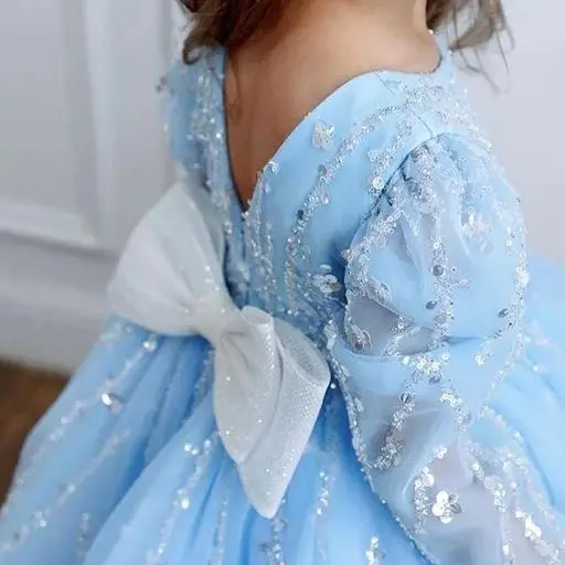 Girl baby Skirt festive dress Female dress with Illusion Sleeve Lace Corest Fluffy Skirt Ball Gown Formal Party Junior Bride