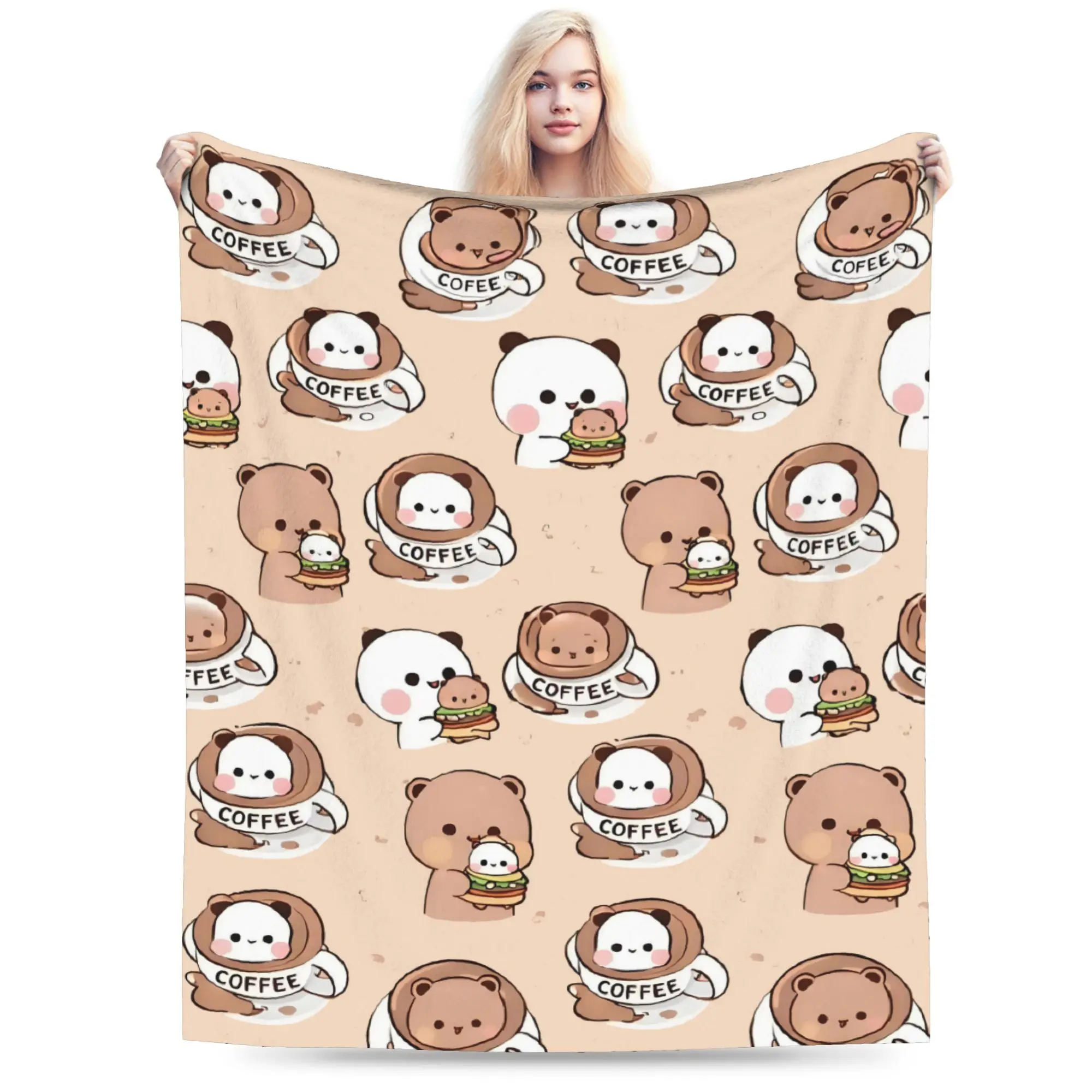 Custom Anime Bubu Dudu  Blanket Soft Fleece Spring Warm Flannel Peach And Goma Throw Blankets for Sofa Home Bed Bedspread