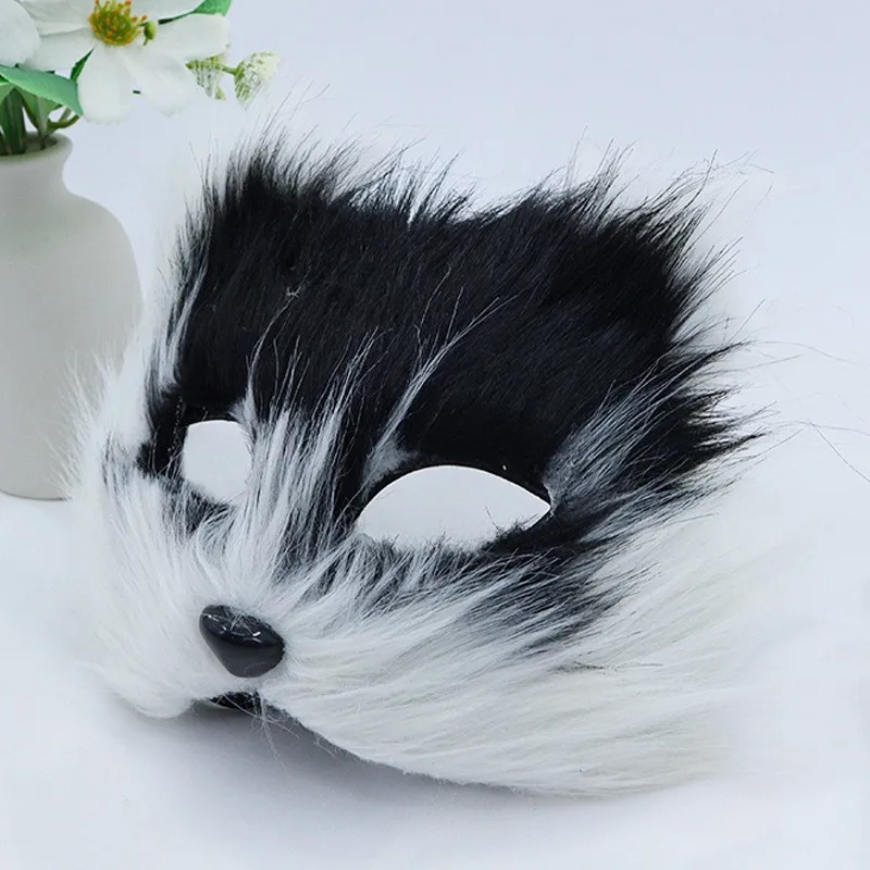 Cute Faux Fur Fox Tail Cat Wolf Cosplay Set Plush Mask Fluffy Paw Gloves for Halloween Christmas Party Plush Props Accessories view 5
