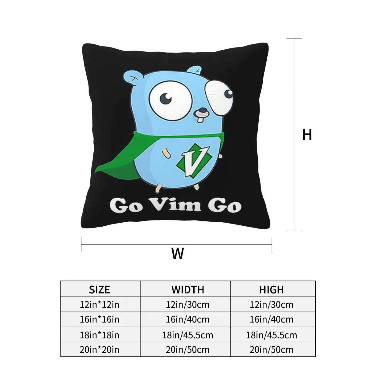 The Go Gopher Golang Vim Go Square Pillowcase Cushion Cover Pillow Case Throw Pillow Cover for Home Bedroom Car