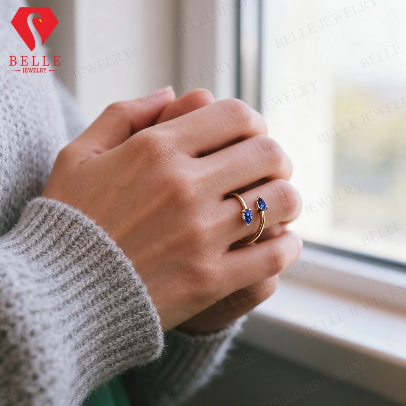 Anillo personalizado de lujo de moissanita/zafiro/rubí/Columbia/Zambia, anillo de doble pera, anillo de joyería fina de oro blanco/rosa/amarillo para mujer